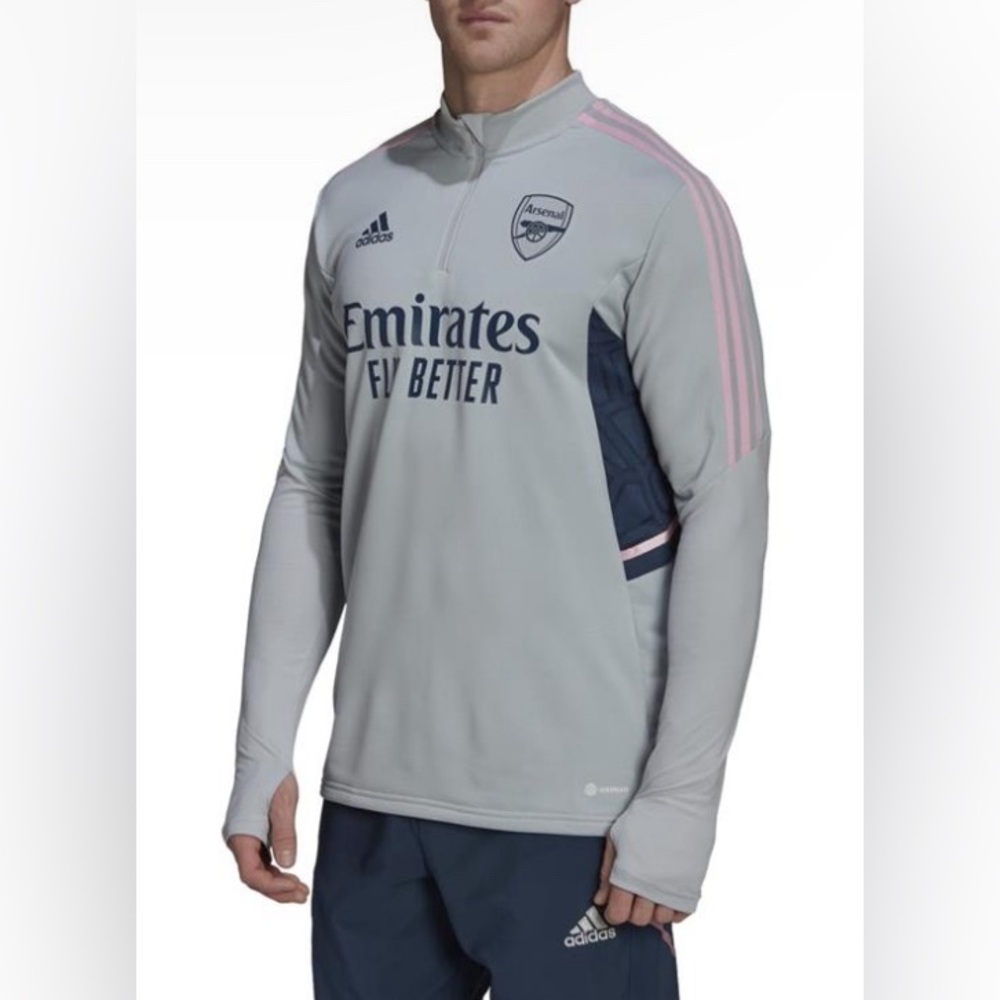 VTG Men’s Adidas Arsenal FC Soccer Grey/Blue/Pink 1/4 Zip Pullover HA5290- Large